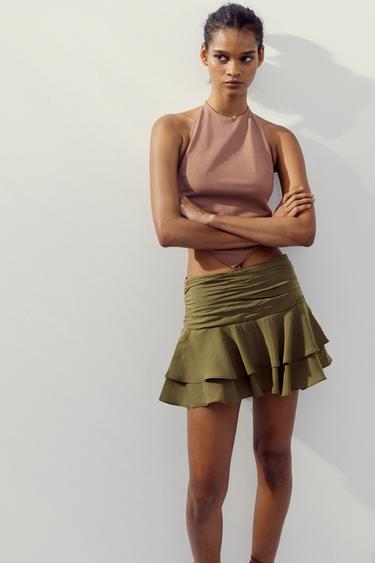 FALDA PANTALÓN VOLANTES - Khaki de Zara