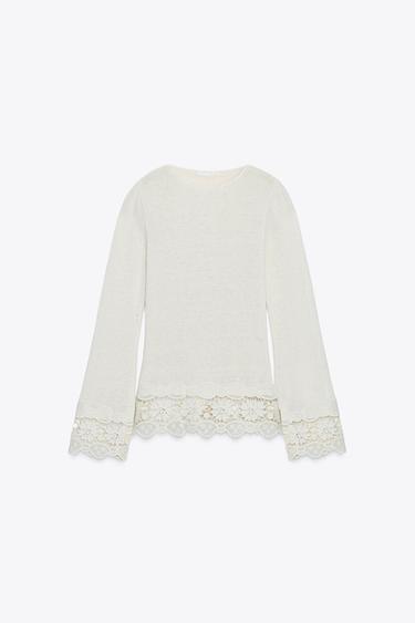 MAGLIETTA COMBINATA GUIPURE - Écru di Zara