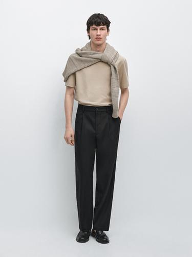 Zara Short sleeve cotton blend T-shirt - Sand