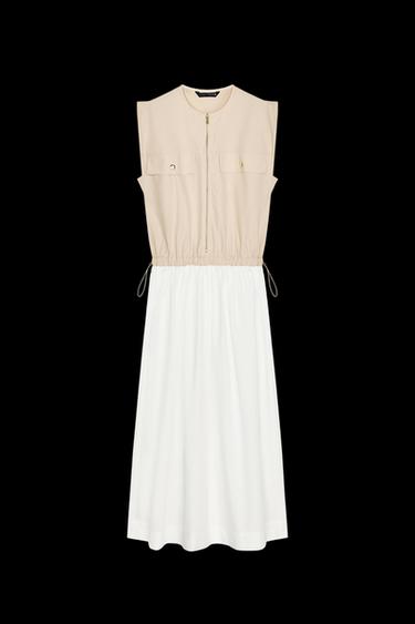 VESTIDO COMBINADO POPELÍN - Crudo / Beige de Zara - Imagen 0