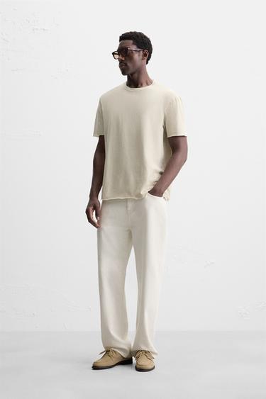 Zara IRREGULAR HEM T-SHIRT - Beige - Image 0