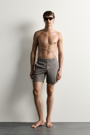 LONG TEXTURED CHECK SWIM SHORTS - Grey by Zara - Image 0