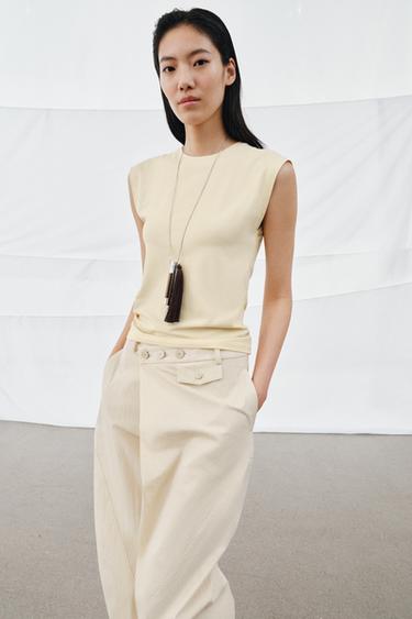 Zara COTTON BLEND T-SHIRT - Pastel yellow