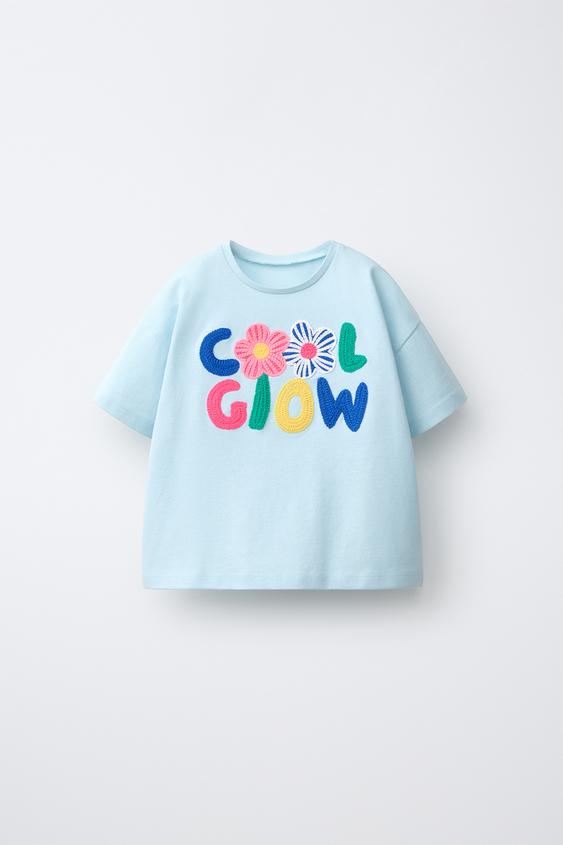FLORAL APPLIQUÉ T-SHIRT - Light blue by Zara - Image 0