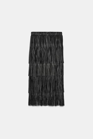 FRINGED MIDI SKIRT - Black by Zara - Image 1