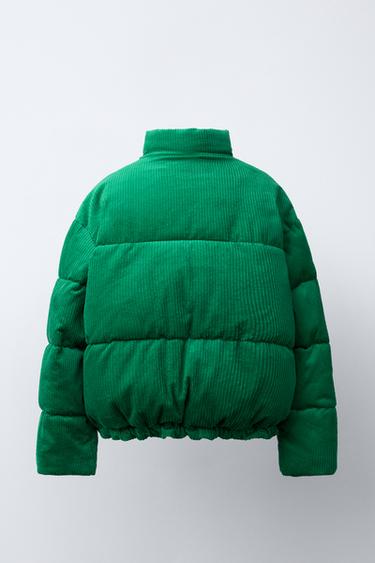 EMBROIDERED TEXT CORDUROY PUFFER JACKET - Green by Zara - Image 3