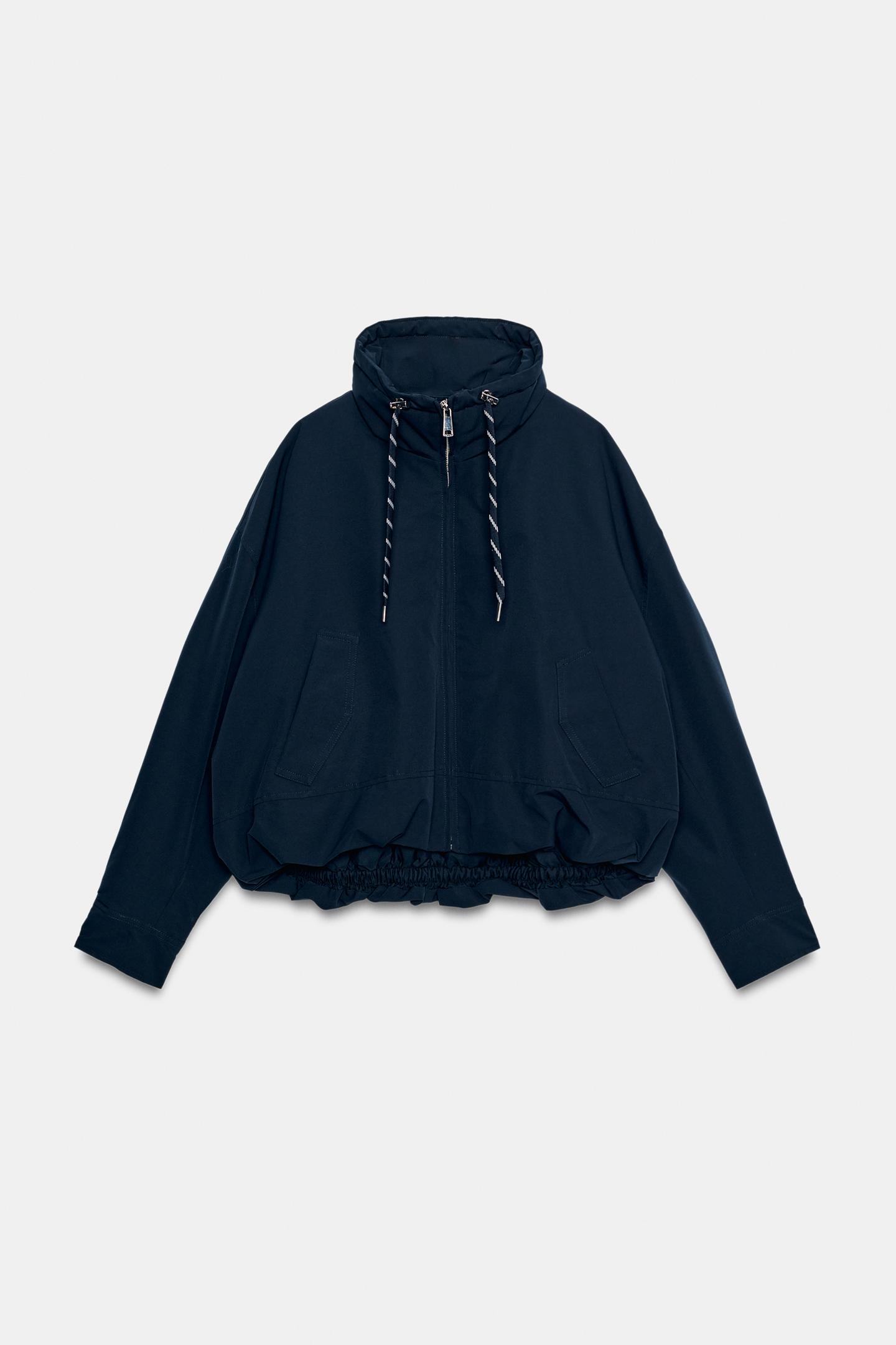 Женская куртка Zara Water-Repellent Hooded Puffer, цвет: Тёмно-синий