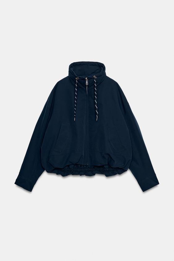Zara 防潑水連帽絎縫外套 - 海藍色 - 圖片 0