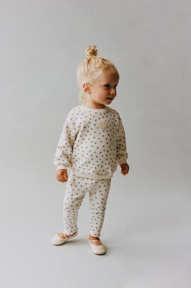 Zara PRINTED SWEATSHIRT - Ecru / Blue