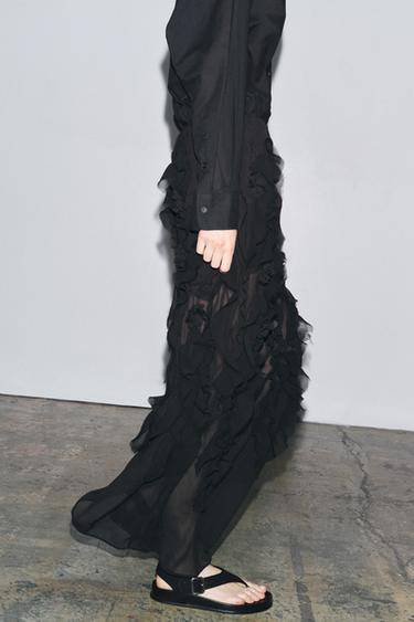MIDI SKIRT WITH RAISED FLOWERS - Black by Zara - Image 4