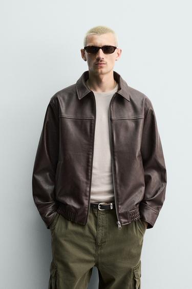 CHAMARRA RELAXED FIT EFECTO PIEL - Marrón chocolate de Zara