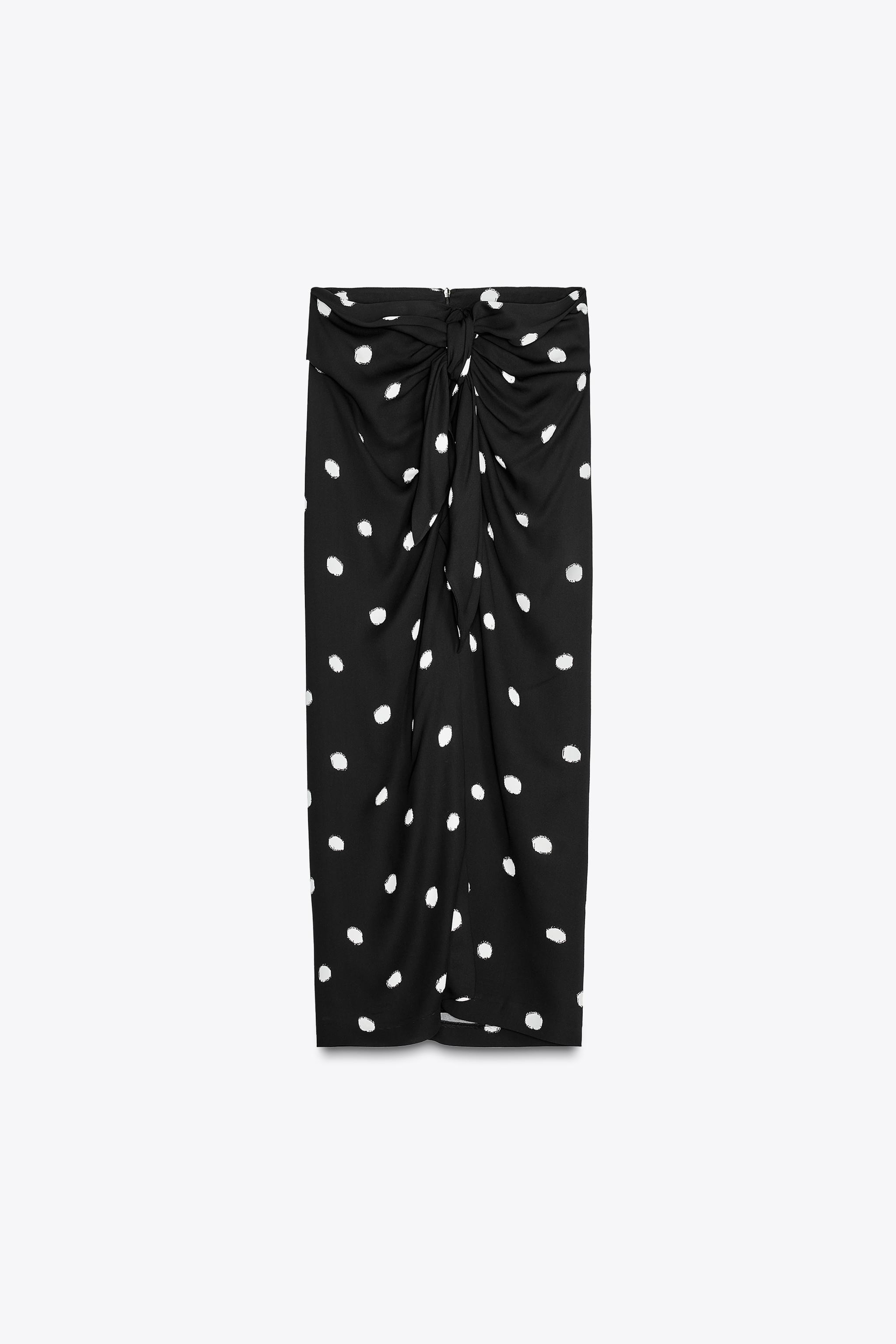 【ZARA】ドット柄アシンメトリースカート 6929/511/049 ドット柄ミディスカート ZW COLLECTION - ブラック/エクリュ