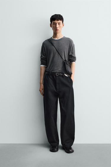 Zara 寬鬆版型寬管長褲 - 黑色 - 圖片 0