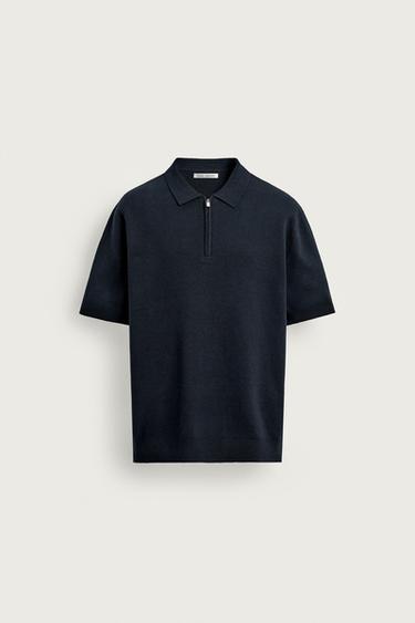 POLO DE MALHA COM ZÍPER - Azul-marinho da Zara