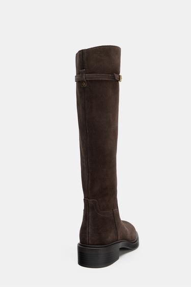 FLAT SPLIT SUEDE RIDING BOOTS - Brown by Zara - Image 4