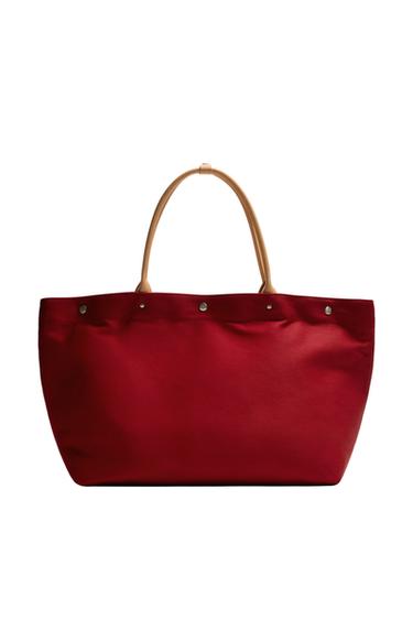 レザーディテール入りトートバッグ AARON LEVINE X ZARAレッドZaraのレザーディテール入りトートバッグ AARON LEVINE X ZARA - レッド 