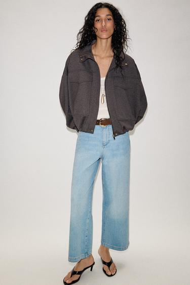 HIGH-WAIST WIDE-LEG CROPPED BELTED JEANS - Light blue by Zara