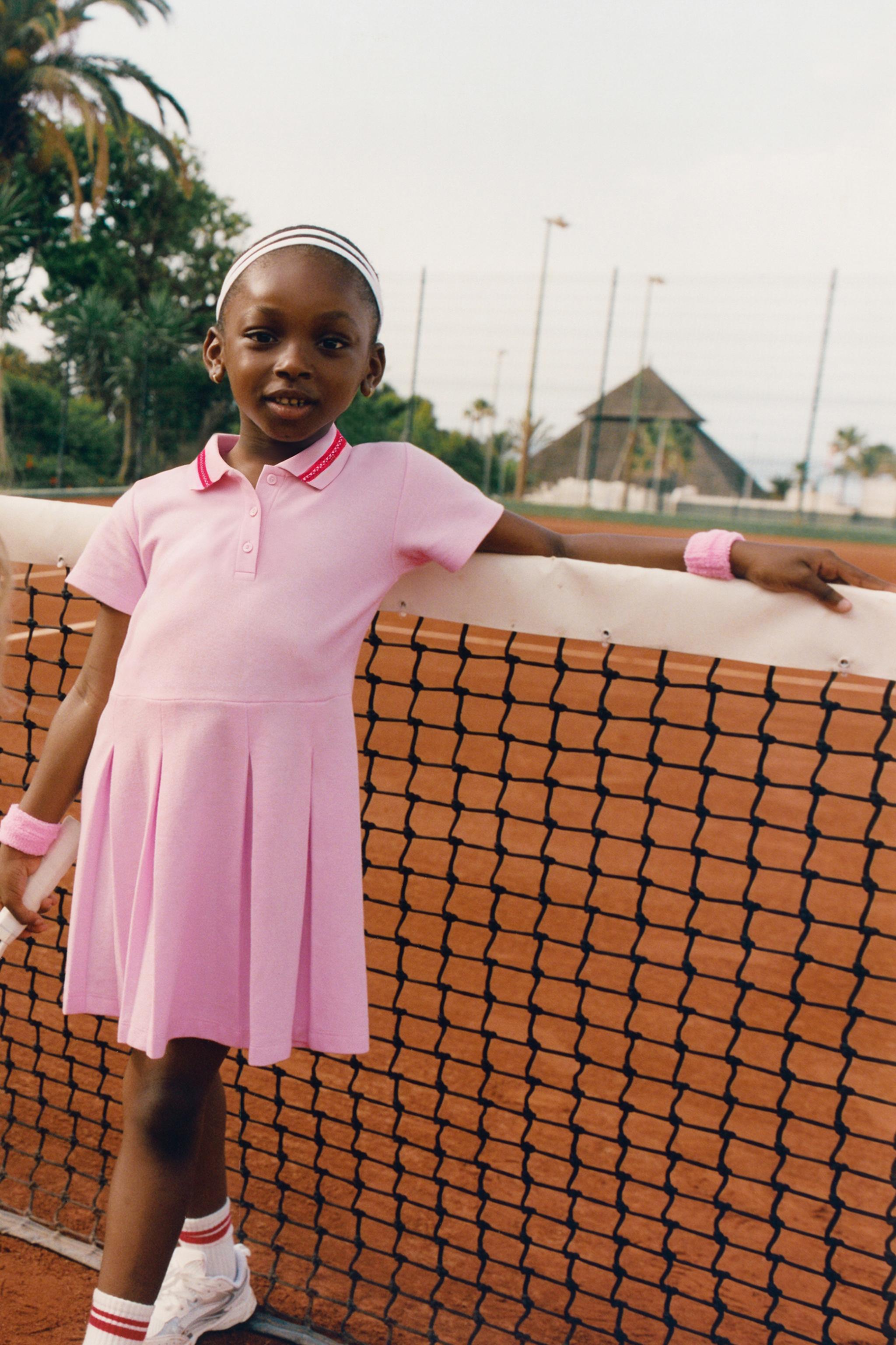 PIQUÉ POLO COLLAR DRESS — Pink