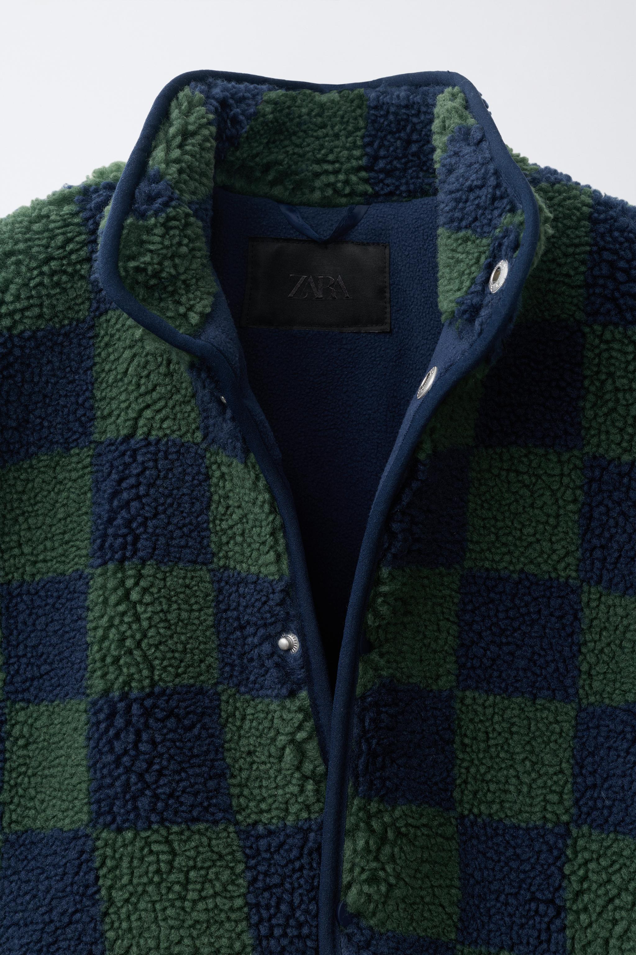 BLOUSON EFFET MOUTON À CARREAUX DAMIER