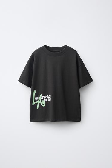 Zara TEXT GRAPHIC T-SHIRT - Black