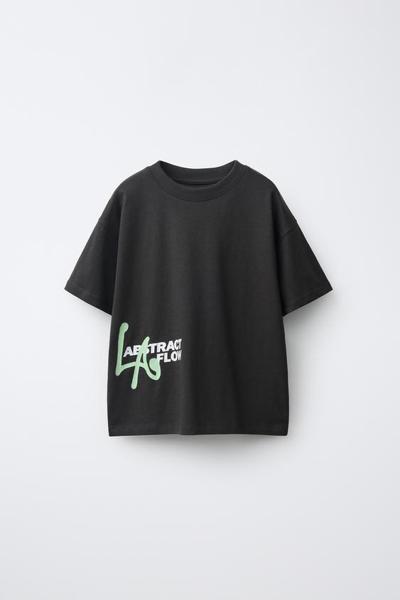 Zara TEXT GRAPHIC T-SHIRT - Black - Image 0