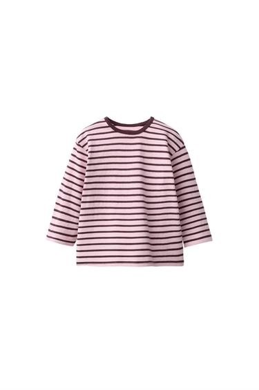 تيشرت مخطط ببطاقة - وردي الخاص بـ Zara