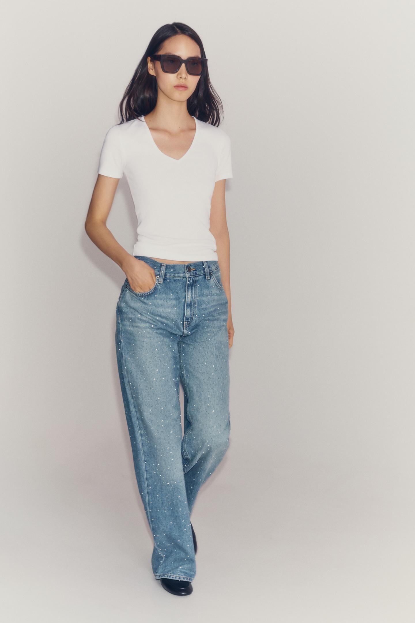 Женская футболка Zara V-NECK, цвет: Устричный белый — фото 6