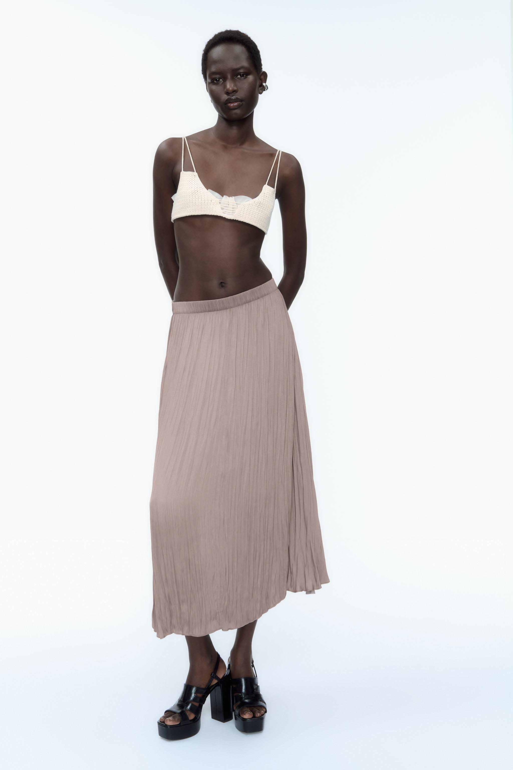 ZW COLLECTION PLEATED SKIRT Khaki ZARA Australia