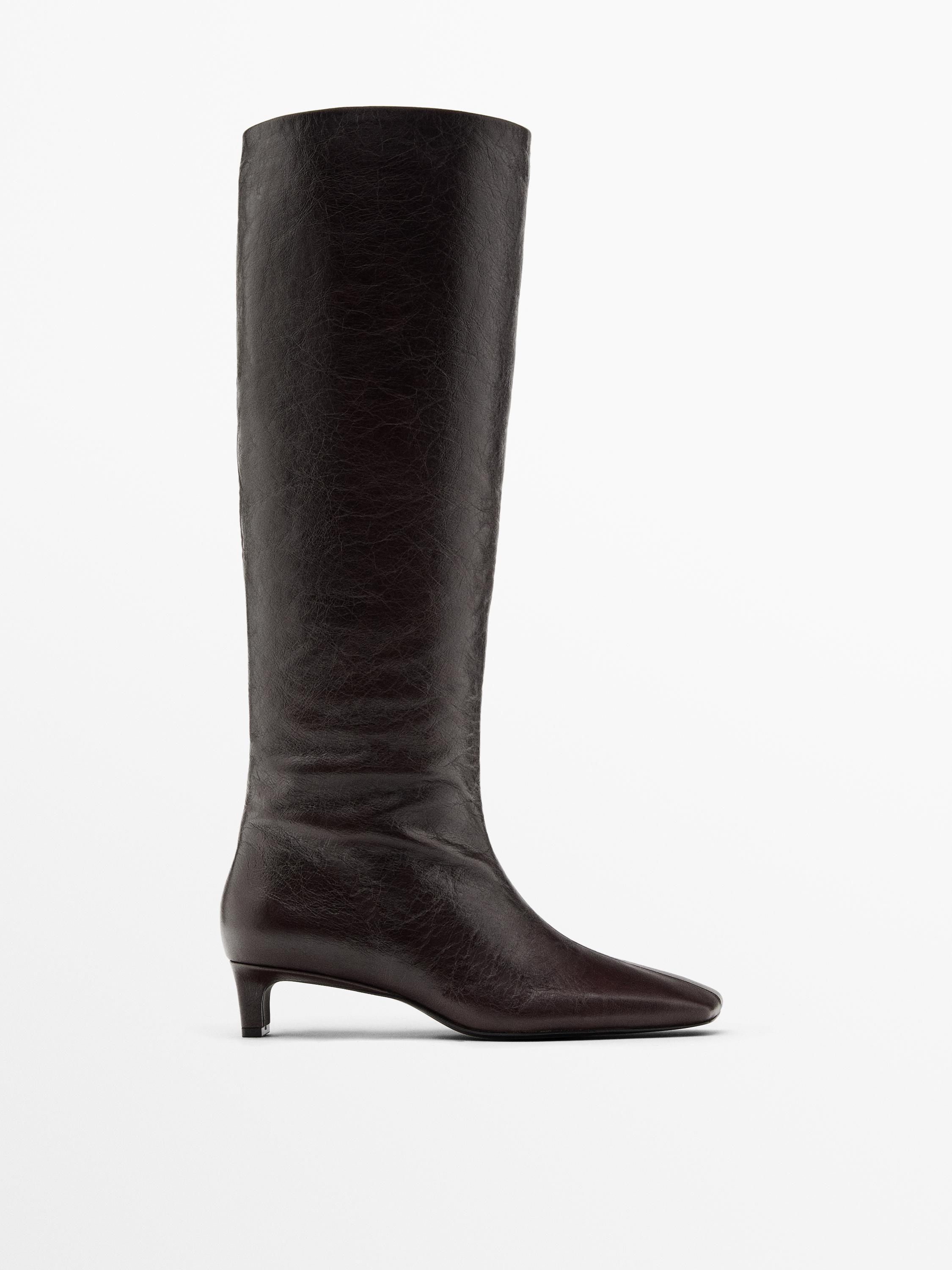 Bottes carrées en cuir marron
