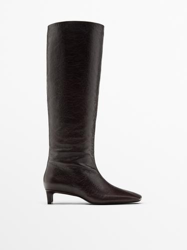 Zara Leather boots with square vamp - Brown