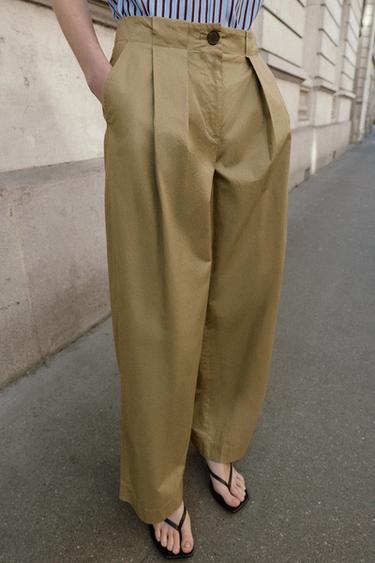 PANTALON BARREL À PINCES - Kaki de Zara - Image 6