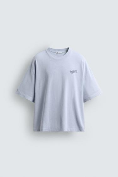 Zara 寬鬆版拼接貼布 T 恤 - 淡藍色