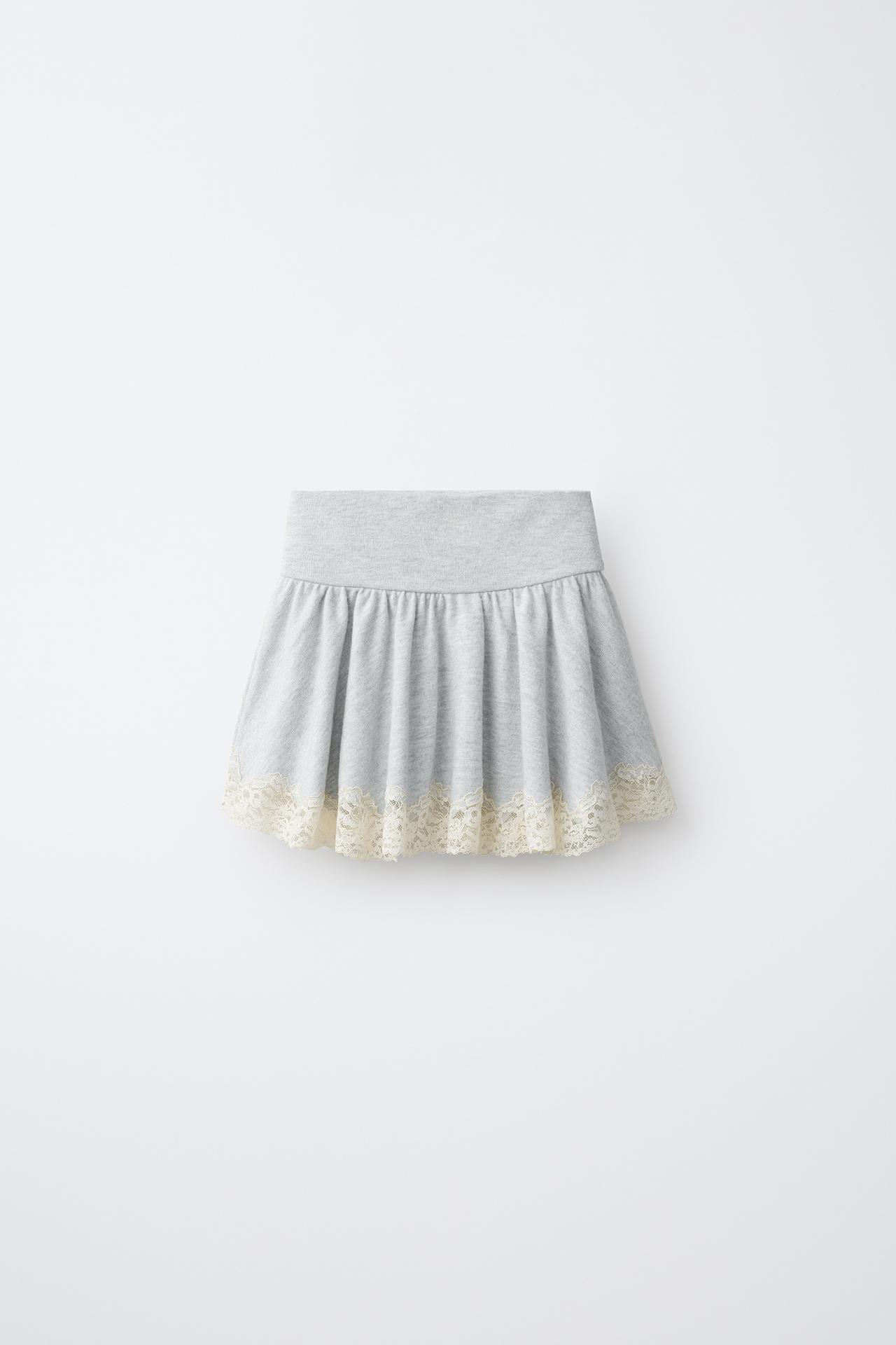 SOFT TOUCH LACE SKIRT — Gray marl