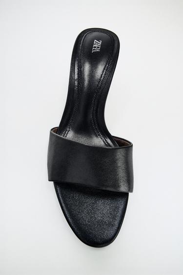 LEATHER HEELED SANDALS - Black by Zara