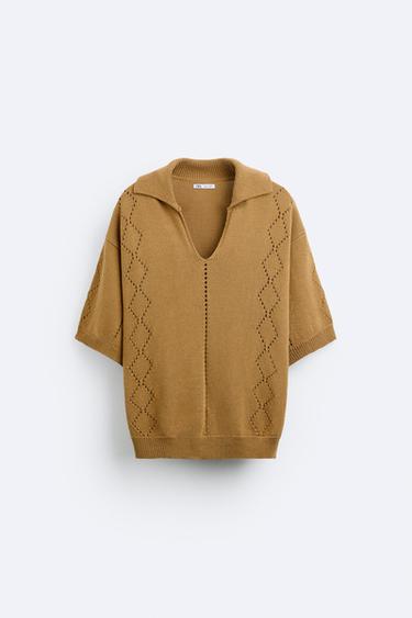 POLO EN MAILLE AJOURÉE - Marron clair de Zara