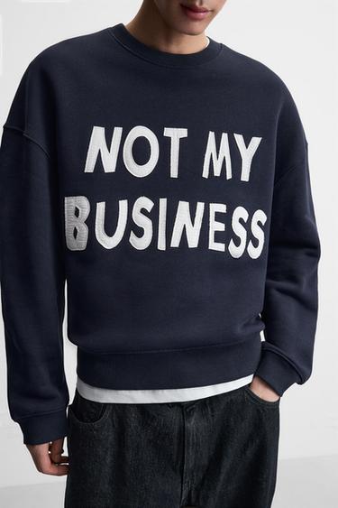 SWEATSHIRT WITH SLOGAN PATCHES - Navy blue by Zara