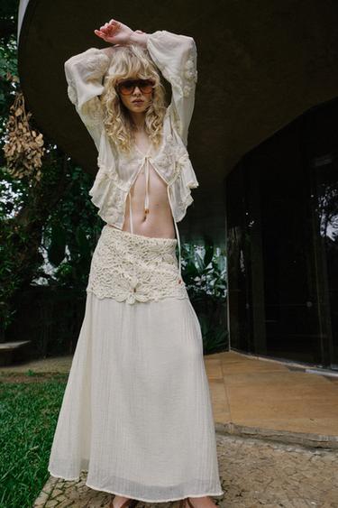 FALDILLA MIDI COMBINADA DE GANXET - Cru de Zara