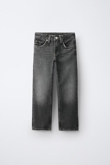 Zara RIPPED STRAIGHT FIT JEANS - Stone