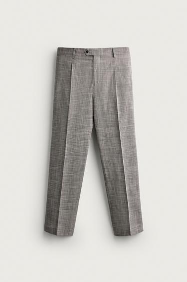 PANTALÓN PLIEGUES TRAJE CUADROS CON LANA - Gris claro de Zara