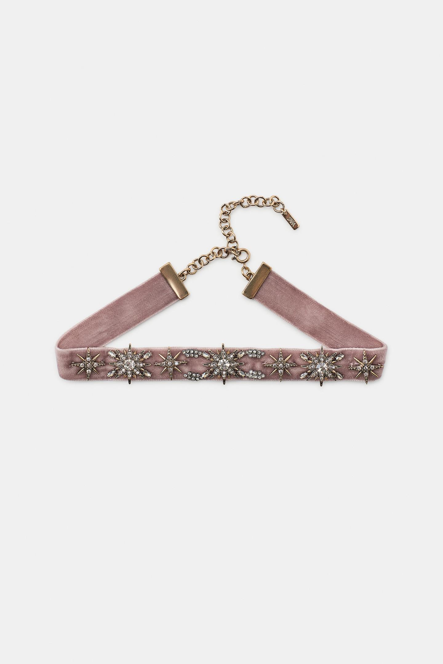 Женское колье Zara Velvet Star Shiny, цвет: Жемчужный серый