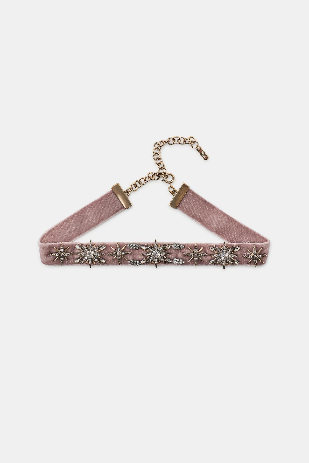 VELVET SHINY STARS CHOKER — Pearl grey