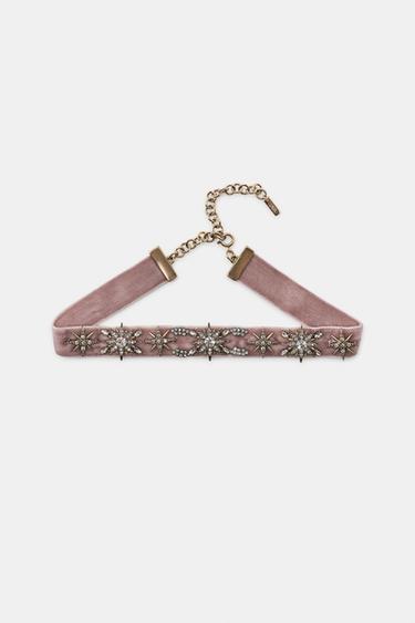 VELVET SHINY STARS CHOKER — Pearl grey 2