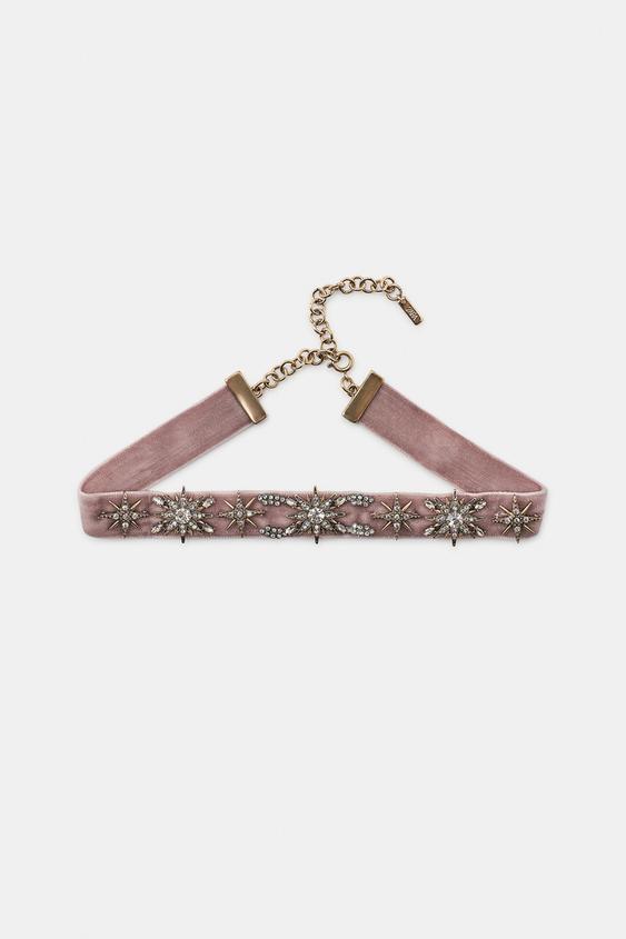 CHOKER VELVET ESTRELLAS BRILLOS - Gris perla de Zara - Imagen 0