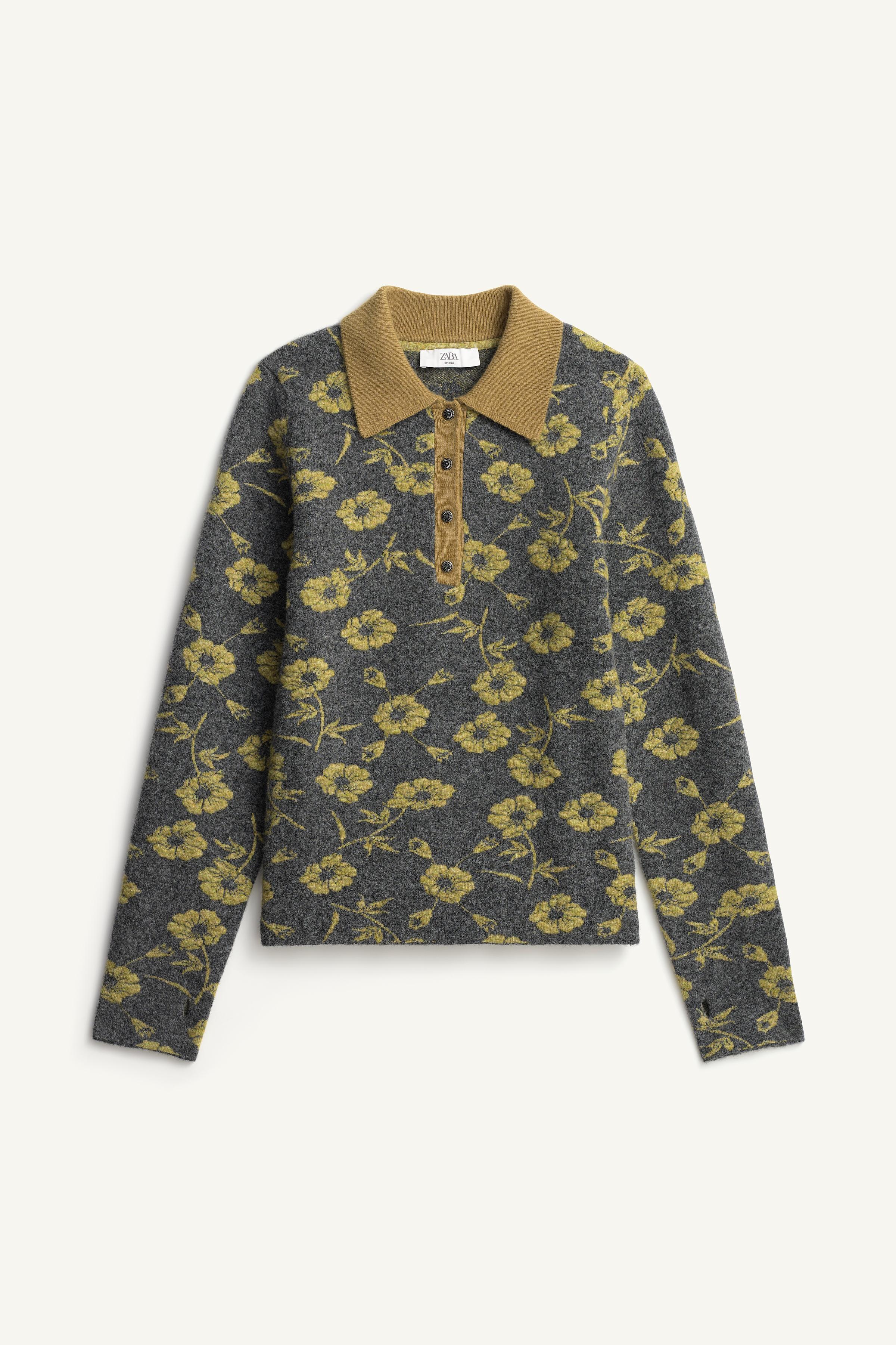 Limited Edition Floral Jacquard Polo Collar Sweater by Zara