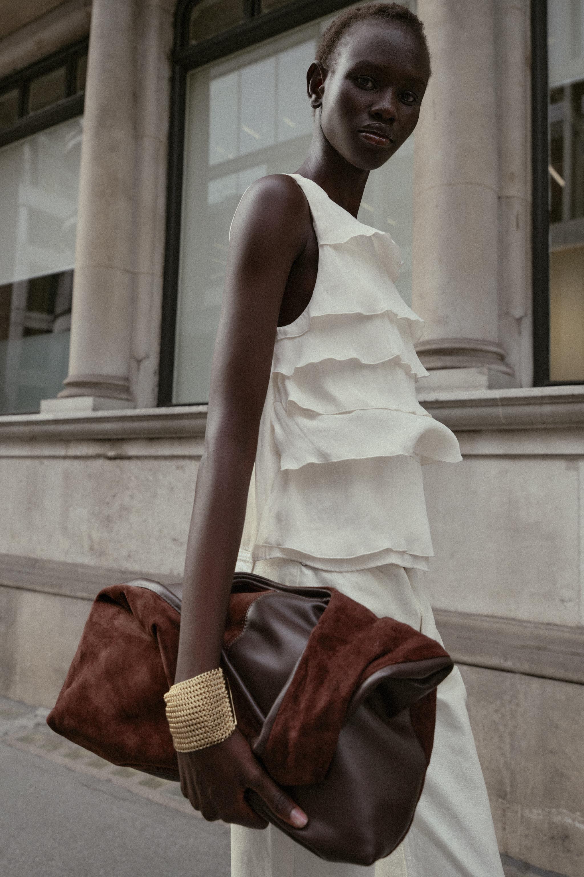 SATIN RUFFLED TOP - Ecru | ZARA United States