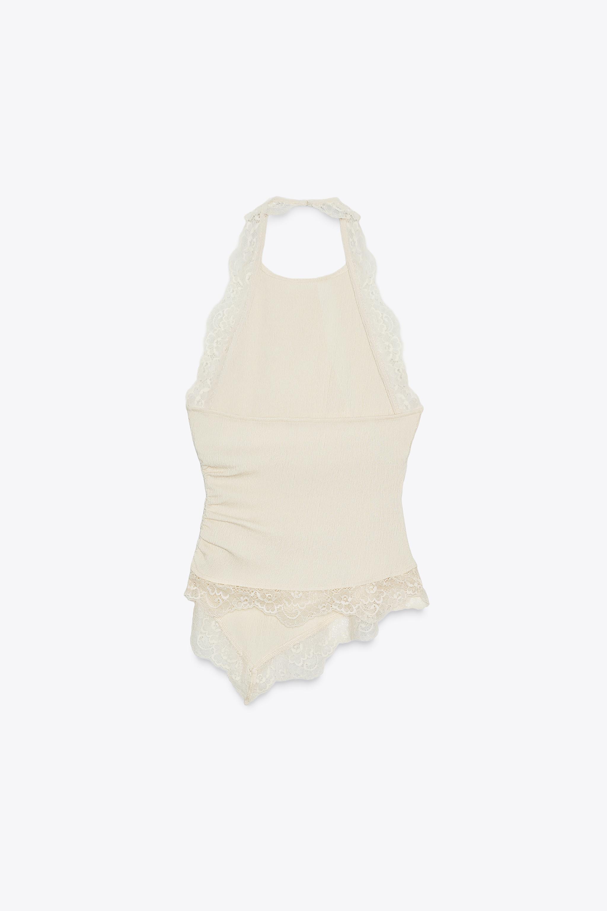TOP HALTER TEXTURÉ DENTELLE