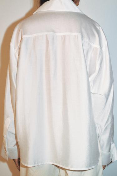 SATIN OVERSIZE SHIRT - White by Zara - Image 4