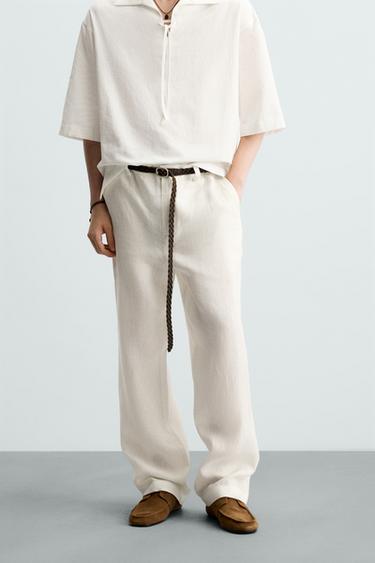 100% LINEN SUIT TROUSERS - White by Zara