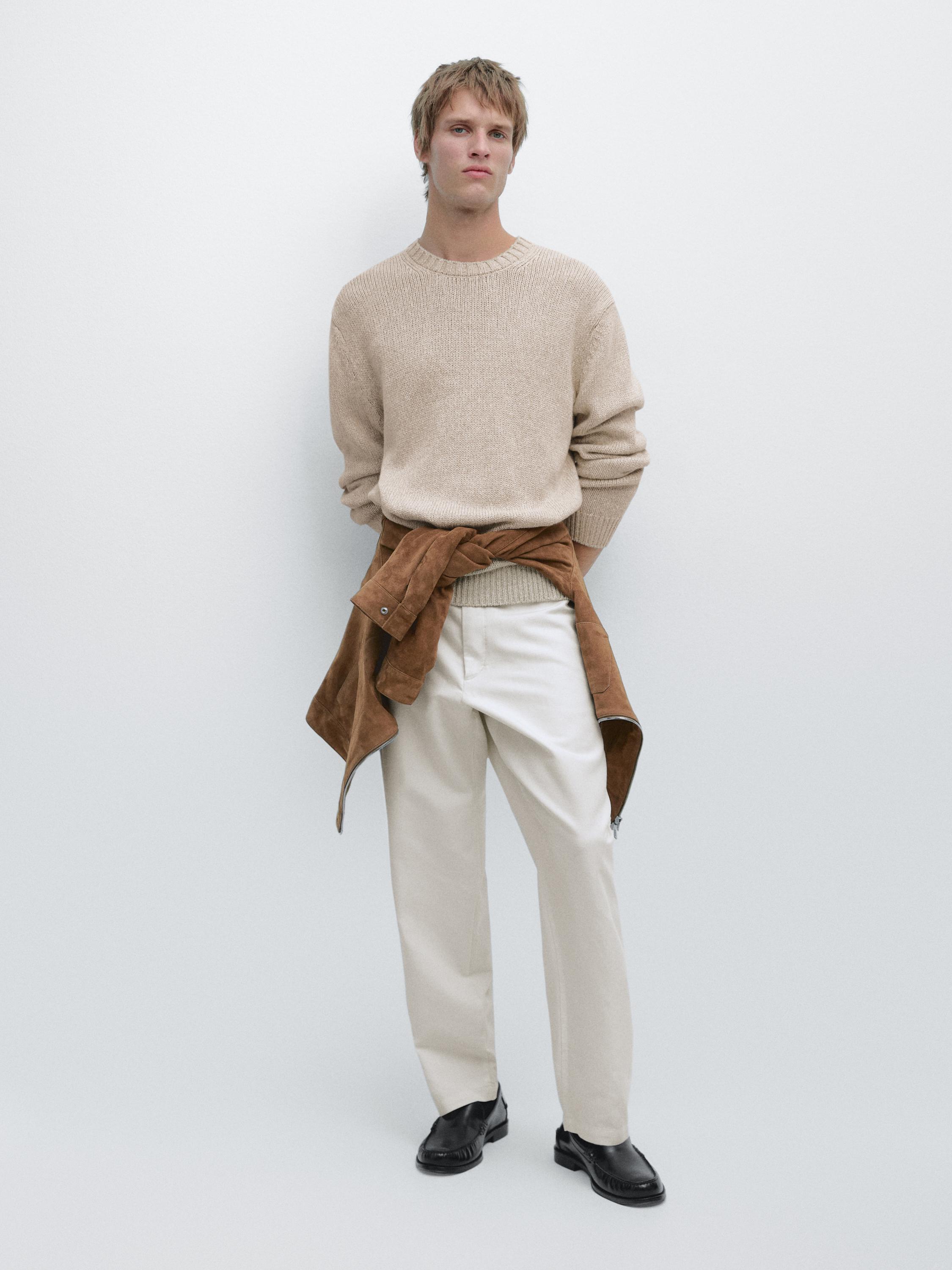 Cotton and linen tapered fit trousers