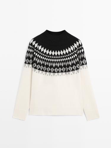 Zara Wool blend jacquard knit sweater - Ecru